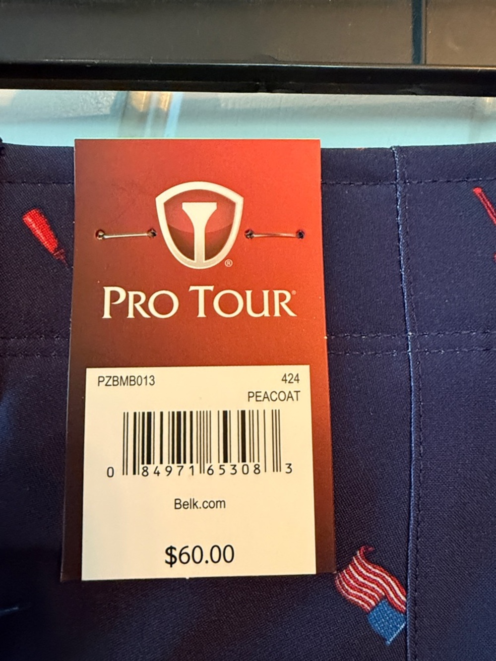 Pro Tour Men’s Golf Shorts Navy Patriotic Print Flat Front Stretch Performance - Picture 2 of 5